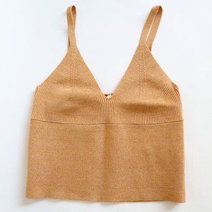Sandro Gold Knit Sweater Spaghetti Strap Midriff Crop Tank Top Cami - XS or S